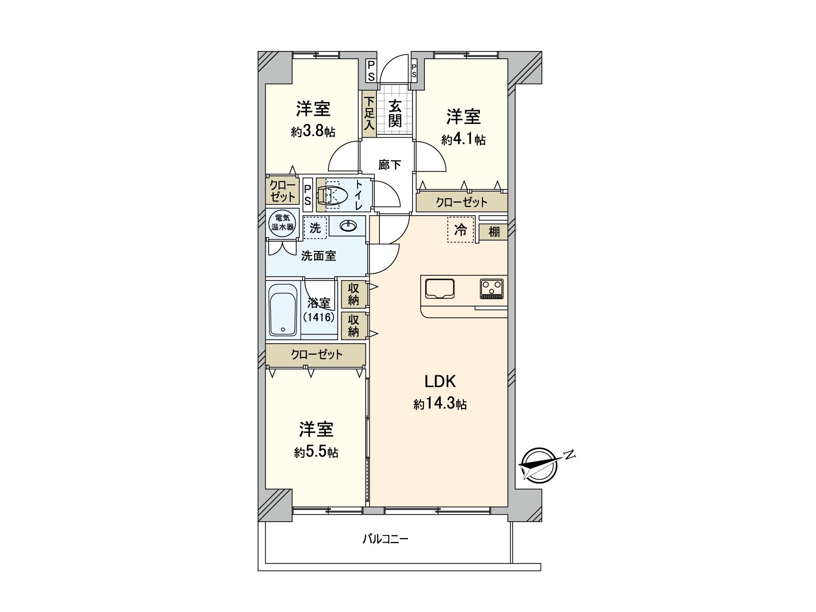 私人使用面積約70.53平方公尺的3LDK型