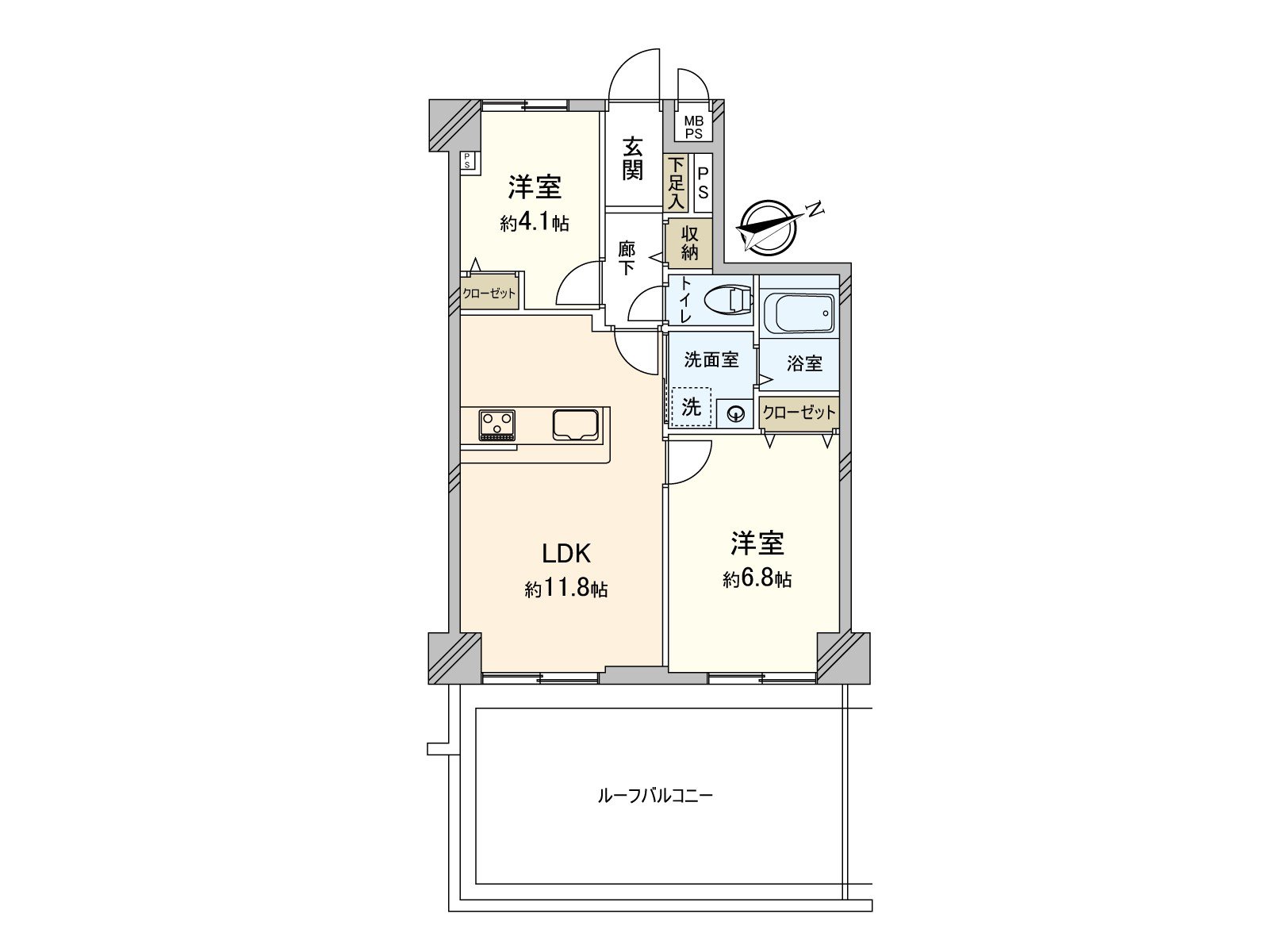 2LDK type of exclusive area about 51.09 square meters
