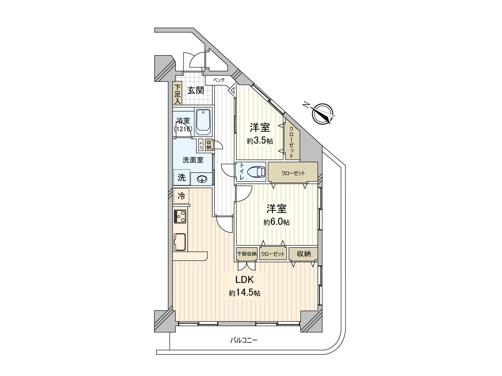 私人使用面積約63.76平方公尺的2LDK型