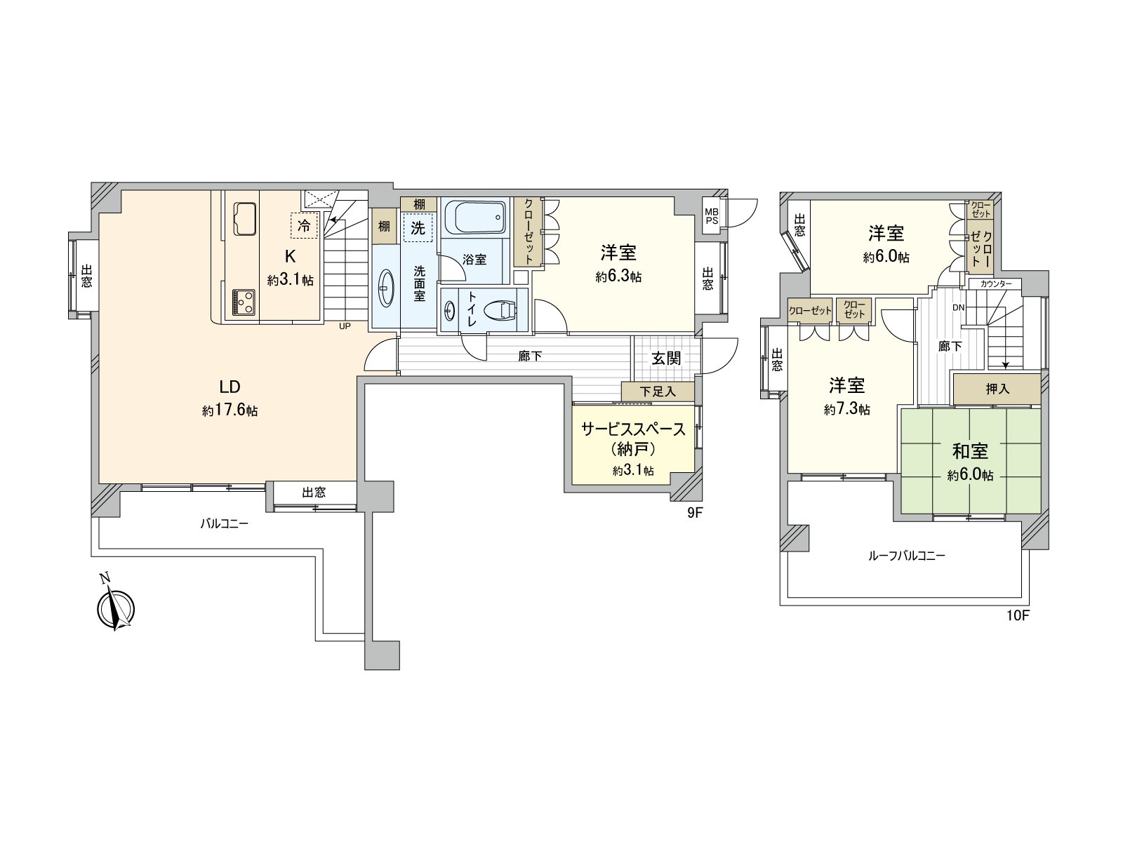私人使用面積約117.60平方公尺、4SLDK，透天房感覺的別墅型