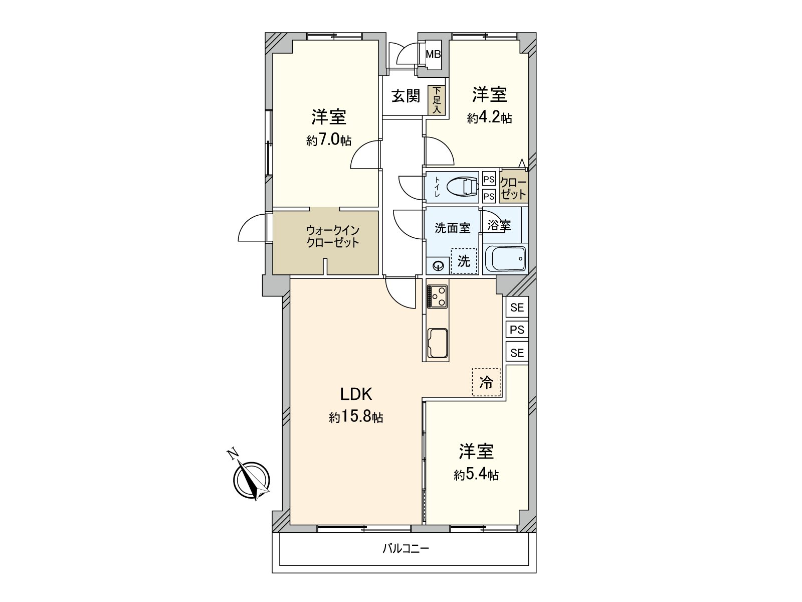 实际使用面积约81.83平米的3LDK型