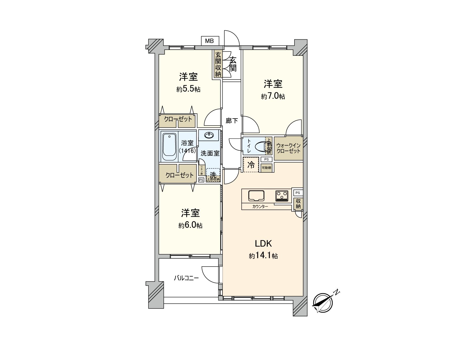 3LDK type of exclusive area about 71.03 square meters