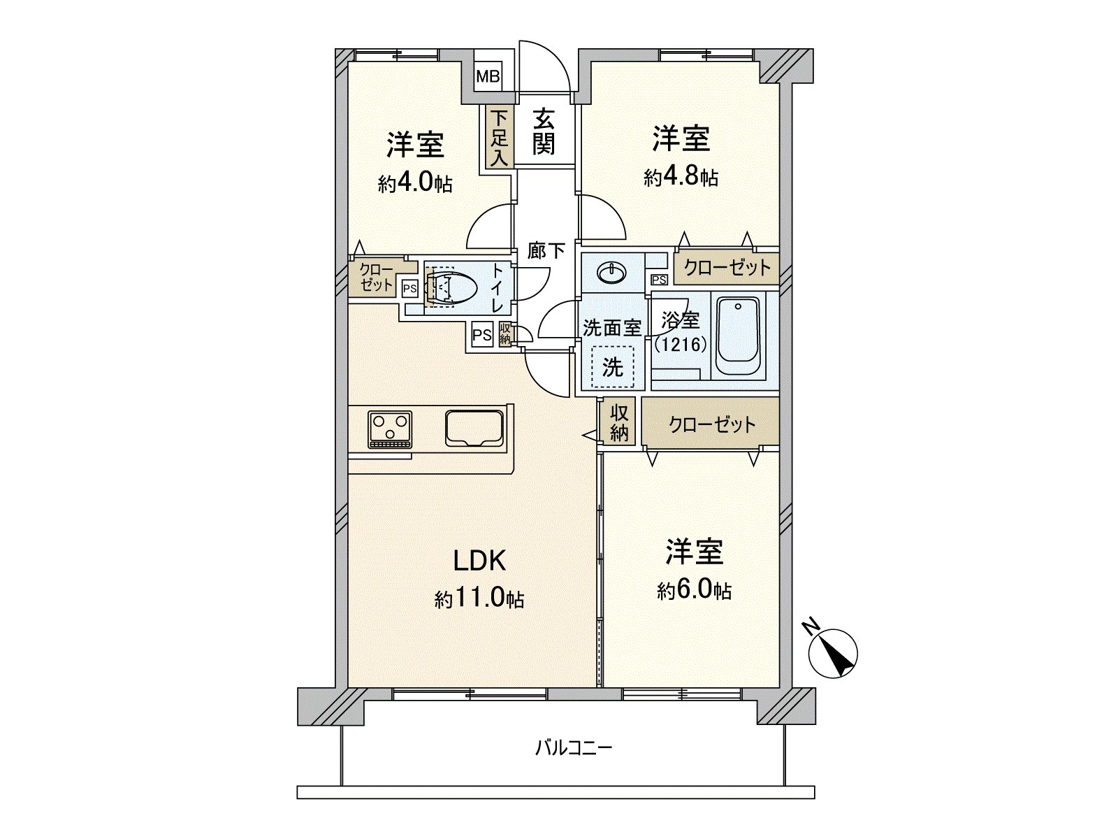 [平面圖]私人使用面積約55平方公尺的3LDK型