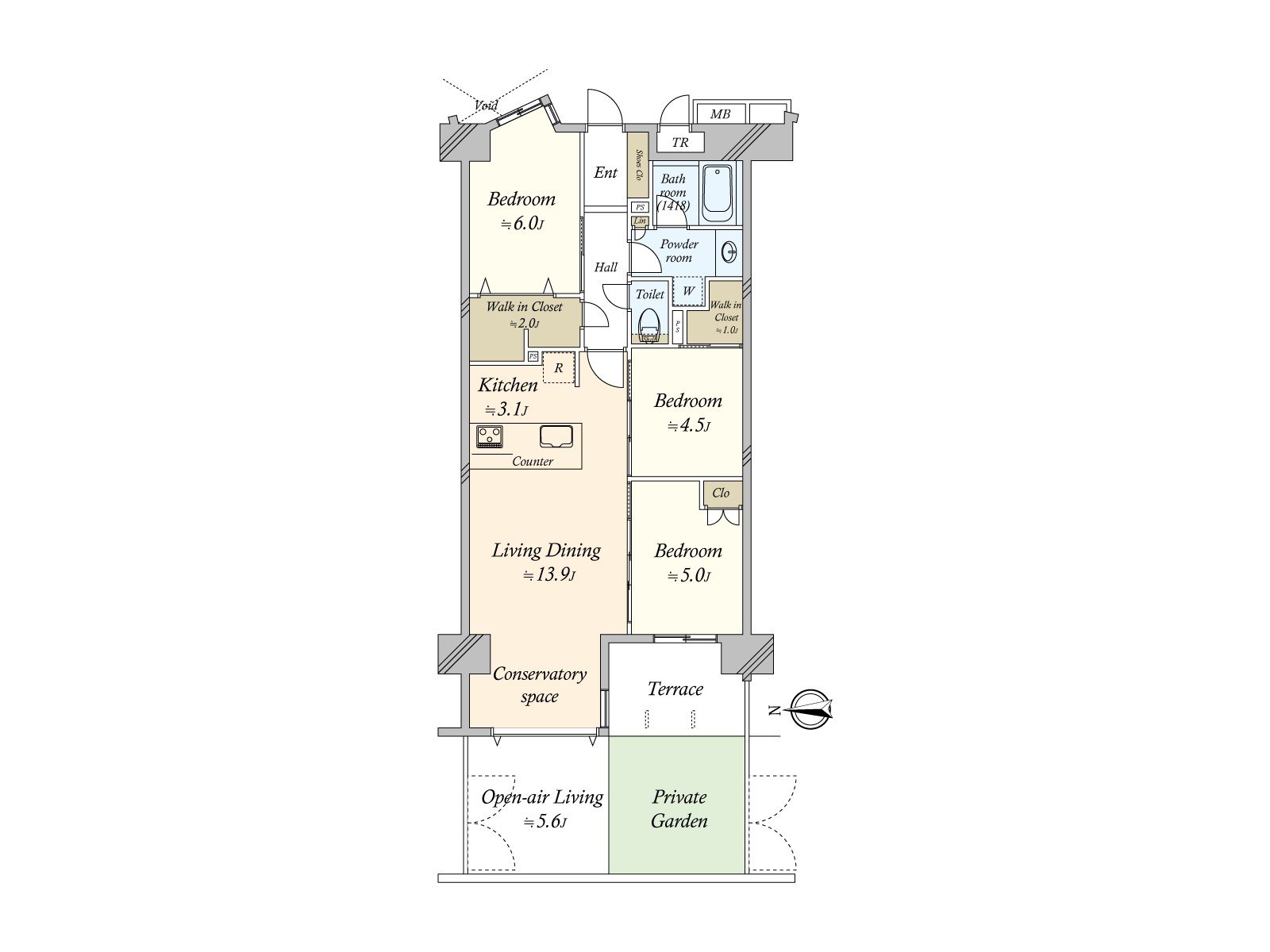 3LDK type of exclusive area about 73.62 square meters
