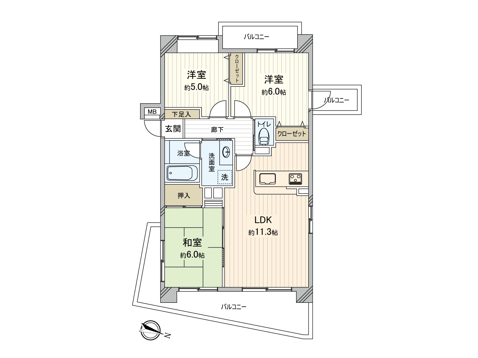 实际使用面积约68平米的3LDK型