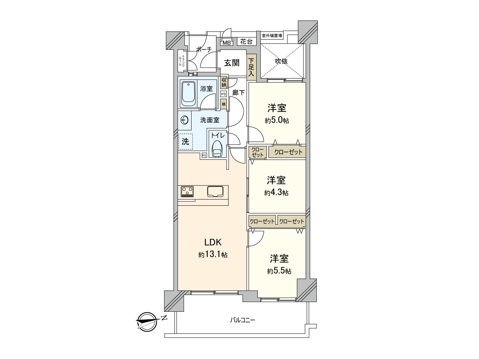 实际使用面积约64平米的3LDK