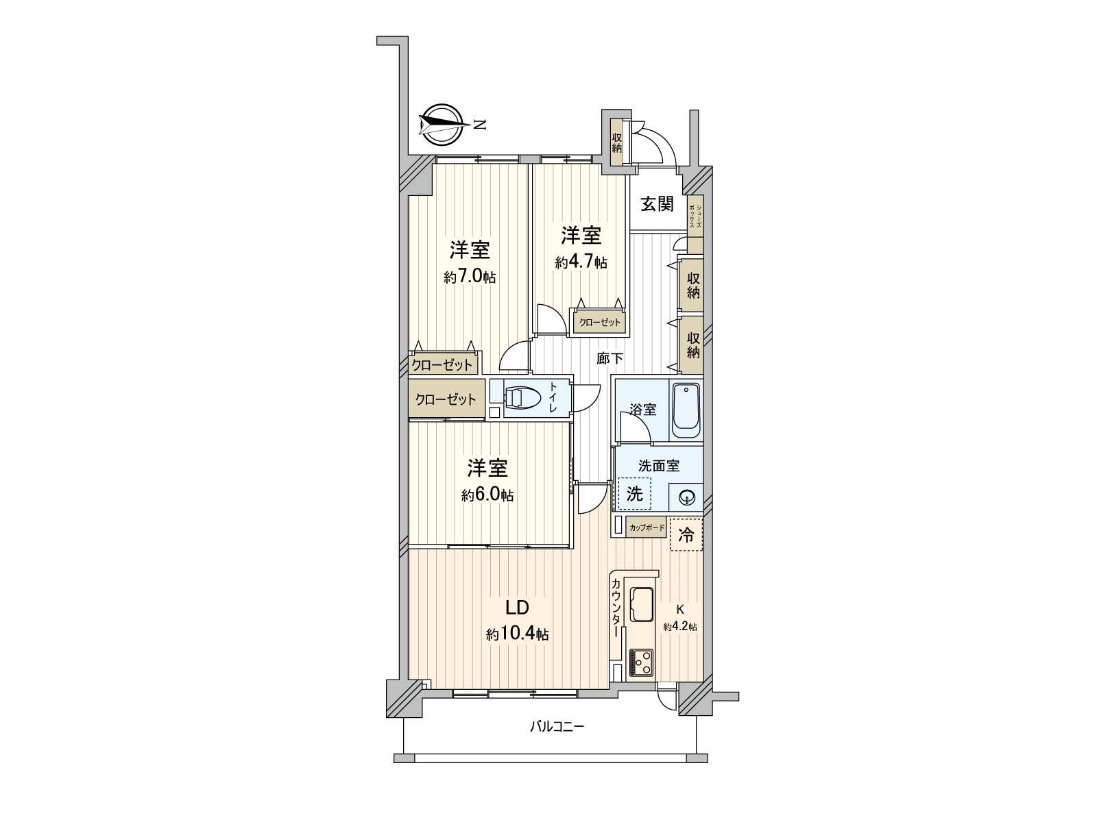 实际使用面积75.04平米的3LDK