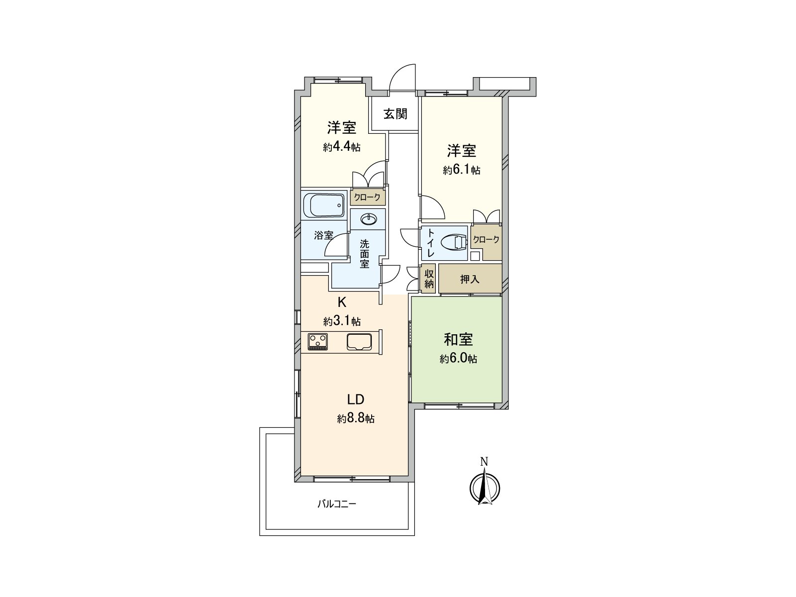 私人使用面積60.10平方公尺的3LDK
