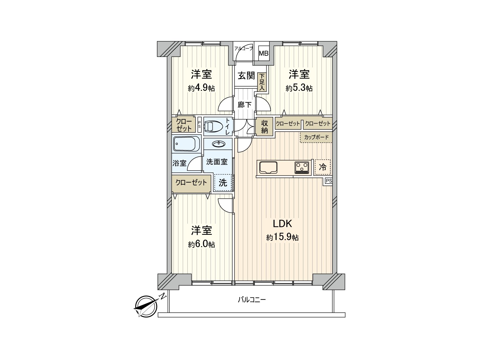 3LDK type of exclusive area about 67.47 square meters