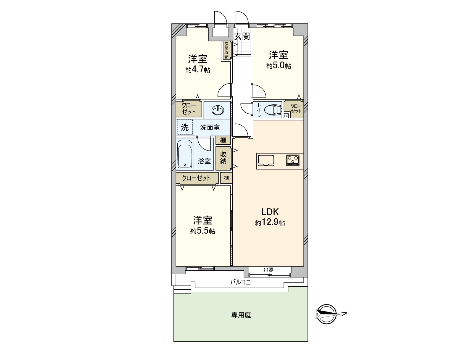 An exclusive garden can see Terrace from two rooms.