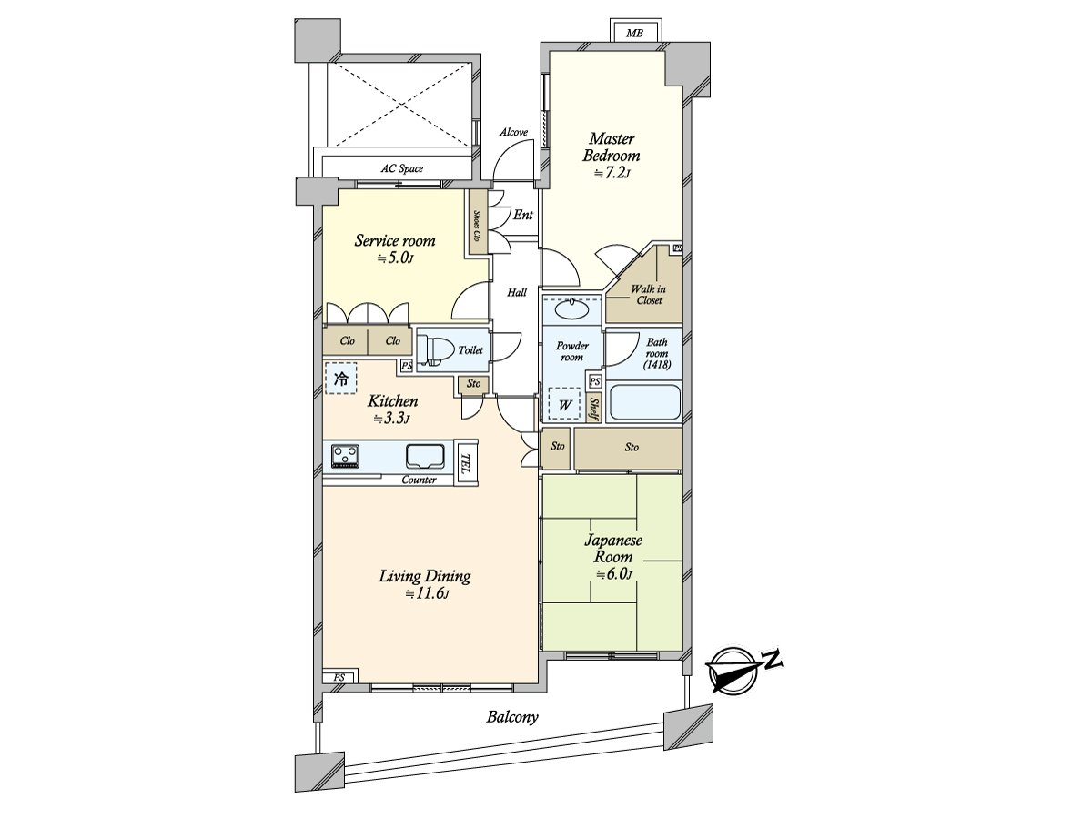 私人使用面積72.22平方公尺的2LDK+S
