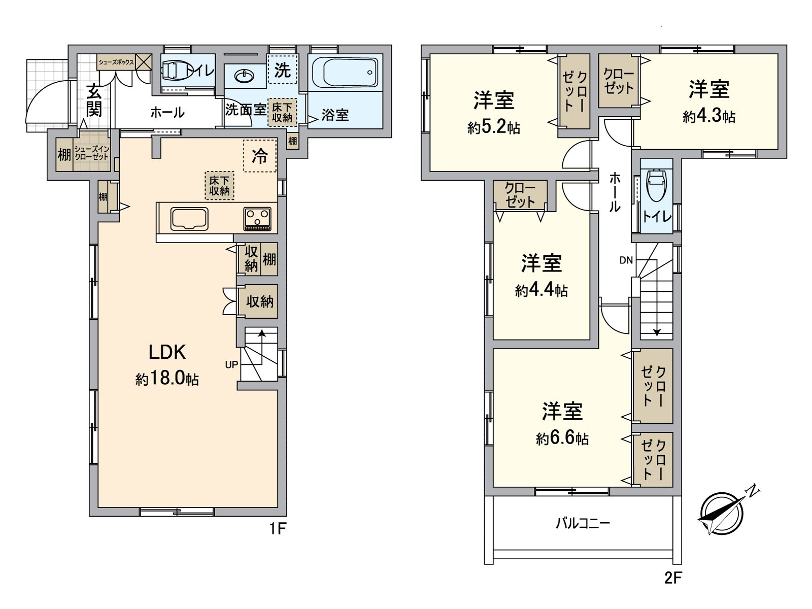 In addition to about 18 quires of extensive living rooms, all rooms storing, it is the Plan which it is rich in storing and is easy to live for including the shoes ink roque as well as a living room.
