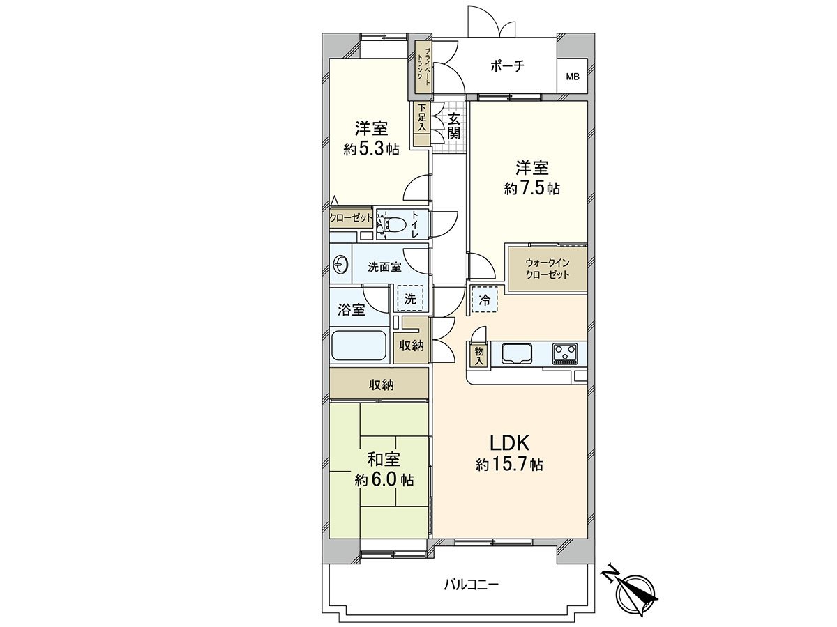 不僅3LDK的各居室收納、嵌入式衣櫃而且在門私人的後備箱充實的收納。