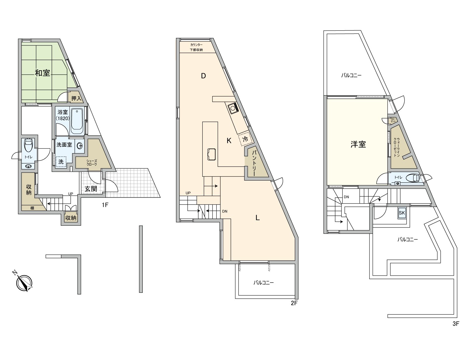 It is the good house per positive that Terrace was established in three places of 2nd floor and the 3rd floor. There are a walk-in closet and shoes cloakroom and can keep house space clearly effectively.