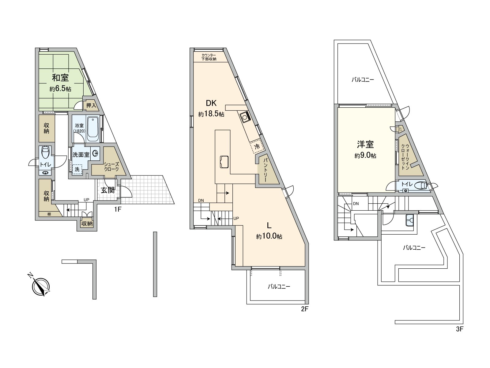 是作为2楼和3楼的阳台被对3个地方设立的阳光良好度的家。有步入式衣帽间以及鞋衣帽寄存处，能和感觉清醒有效地保持住空間。