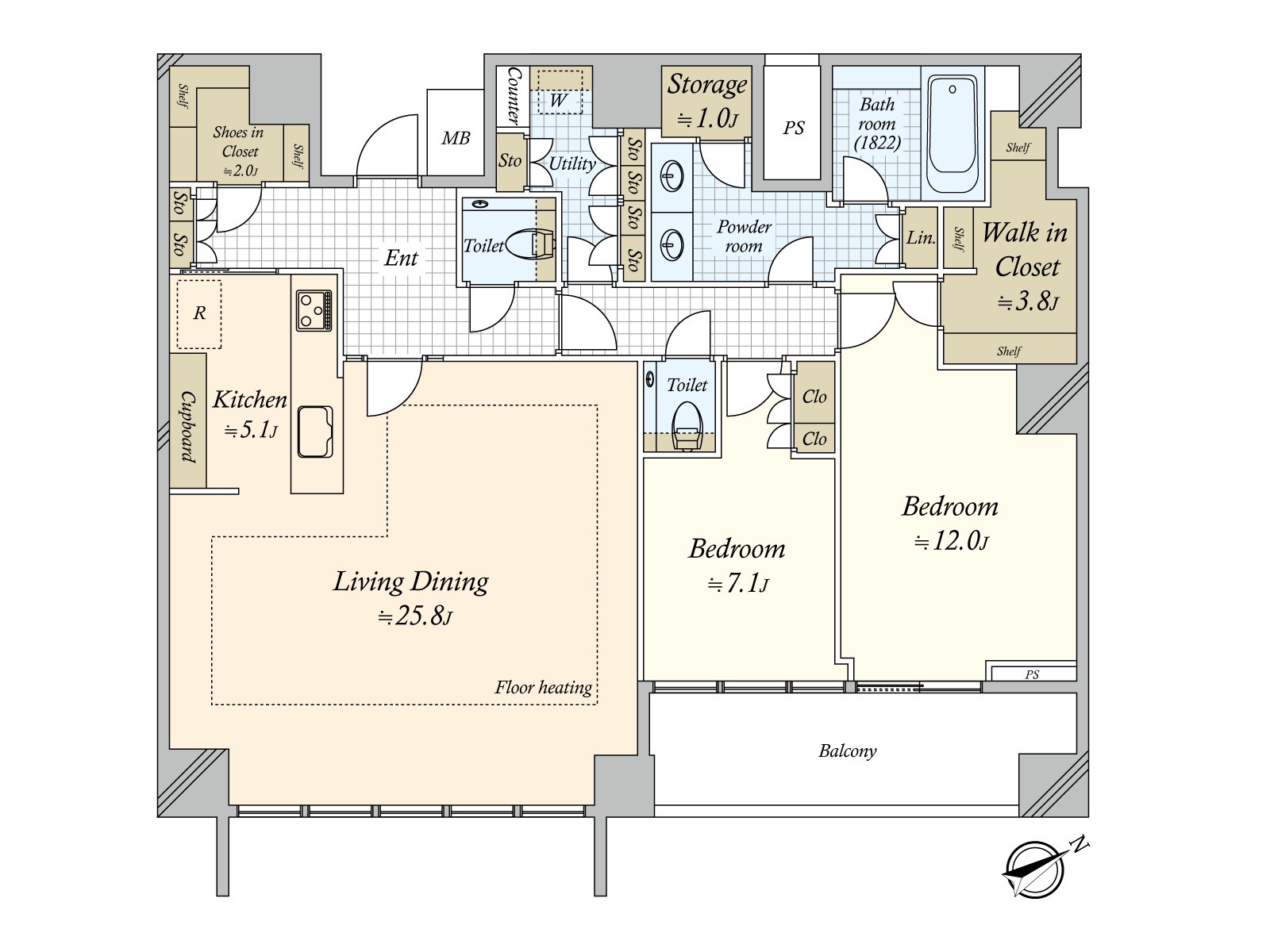 58th floor part, 2LDK+WIC+SIC+S 58 stories above the ground and 1 story underground. LDK 30 quires exceed it and are spacious relaxing space of studding about 2,750mm.