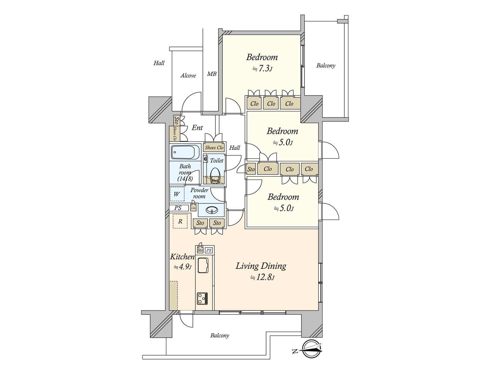 Abundant storing is established and can secure house space widely. It is the south side and two western terrace.
