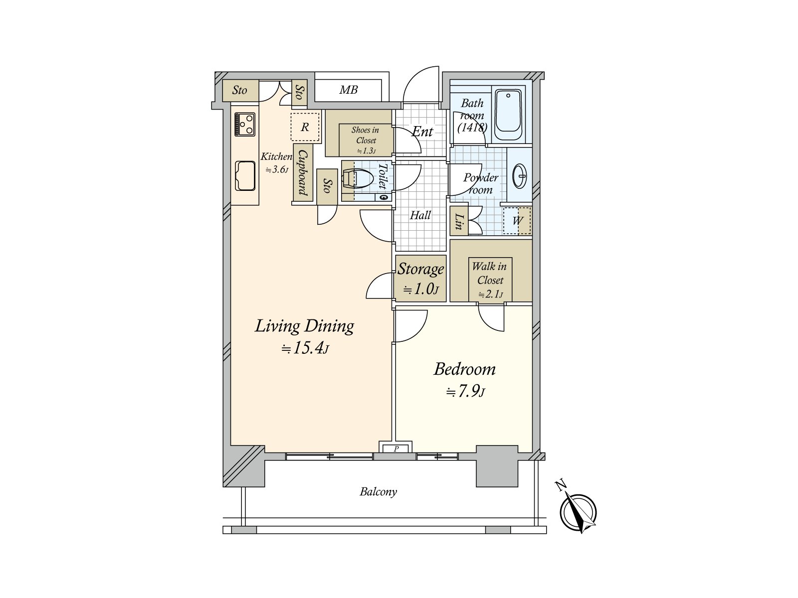 58层楼地上的32階部分住戸。除了约1.3张塌塌米步入式鞋柜以外，在WIC，储藏室等的全居室从属于存储空间。是不从门口看得见居住空间的设计，并且能保持隐私。