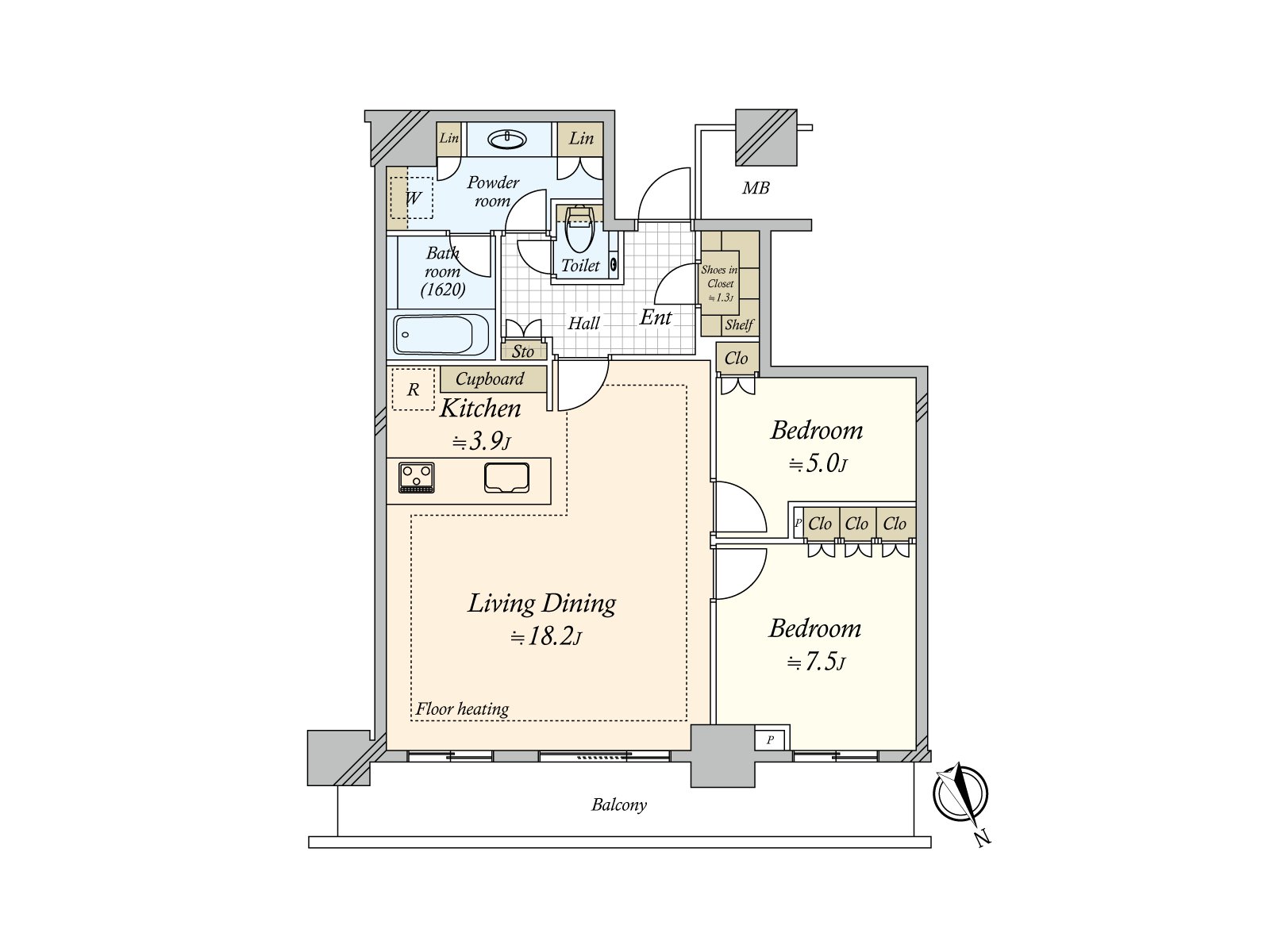 制震構造Tower Mansion，高層"2LDK。"LDK，有約22.1張塌塌米舒適的面積。到各居室，好像和自然為一定通過LDK的房型加深家族的交流。