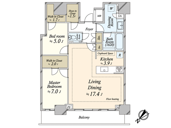 As all Western-style rooms are next to LDK, it is the Plan that existence of the family is always felt. Storage space is abundant and seems to be able to keep a room clearly.