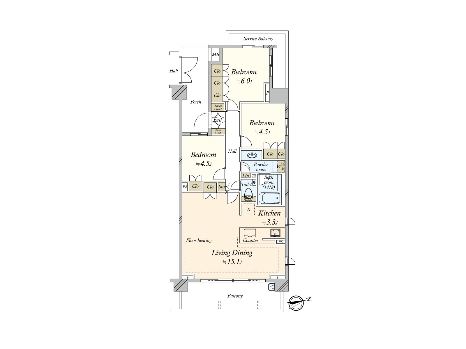 It is the house where the abundant storing including the family closet is established. I can secure house space widely. All over the east side of the LD faces the Terrace.