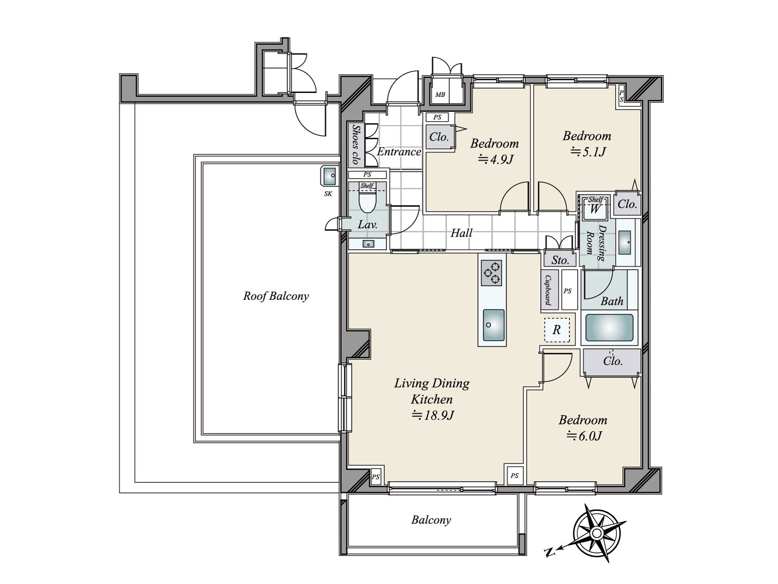 79.21平米/3LDK/26.64平米的有屋顶阳台