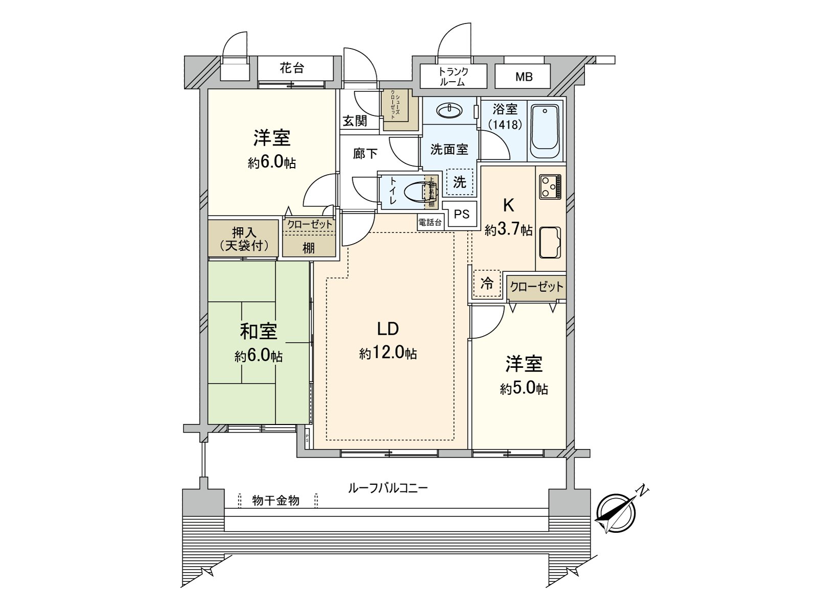 宽敞的屋顶阳台是魅力的住戸。到底能使用约12张塌塌米客餐厅和约6张塌塌米日式房间。