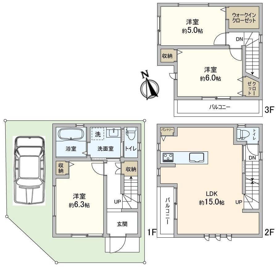 3LDK的房型。許多也收納是寬敞的居住空間。