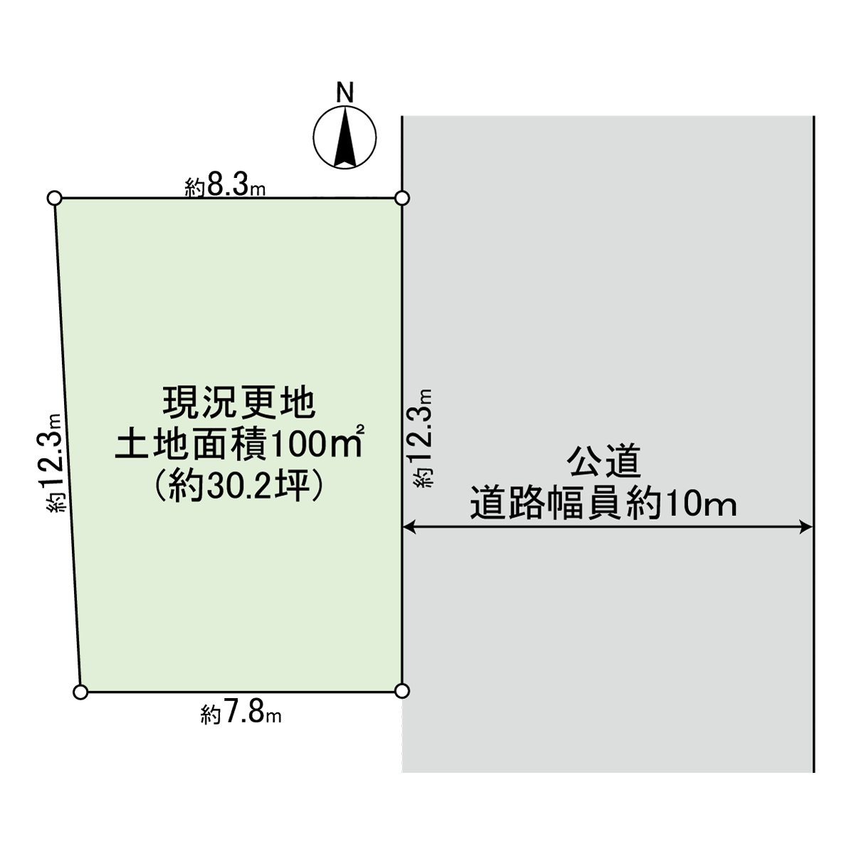 It is about 100.00 square meters of division figure Land area, frontage about 12.3m.