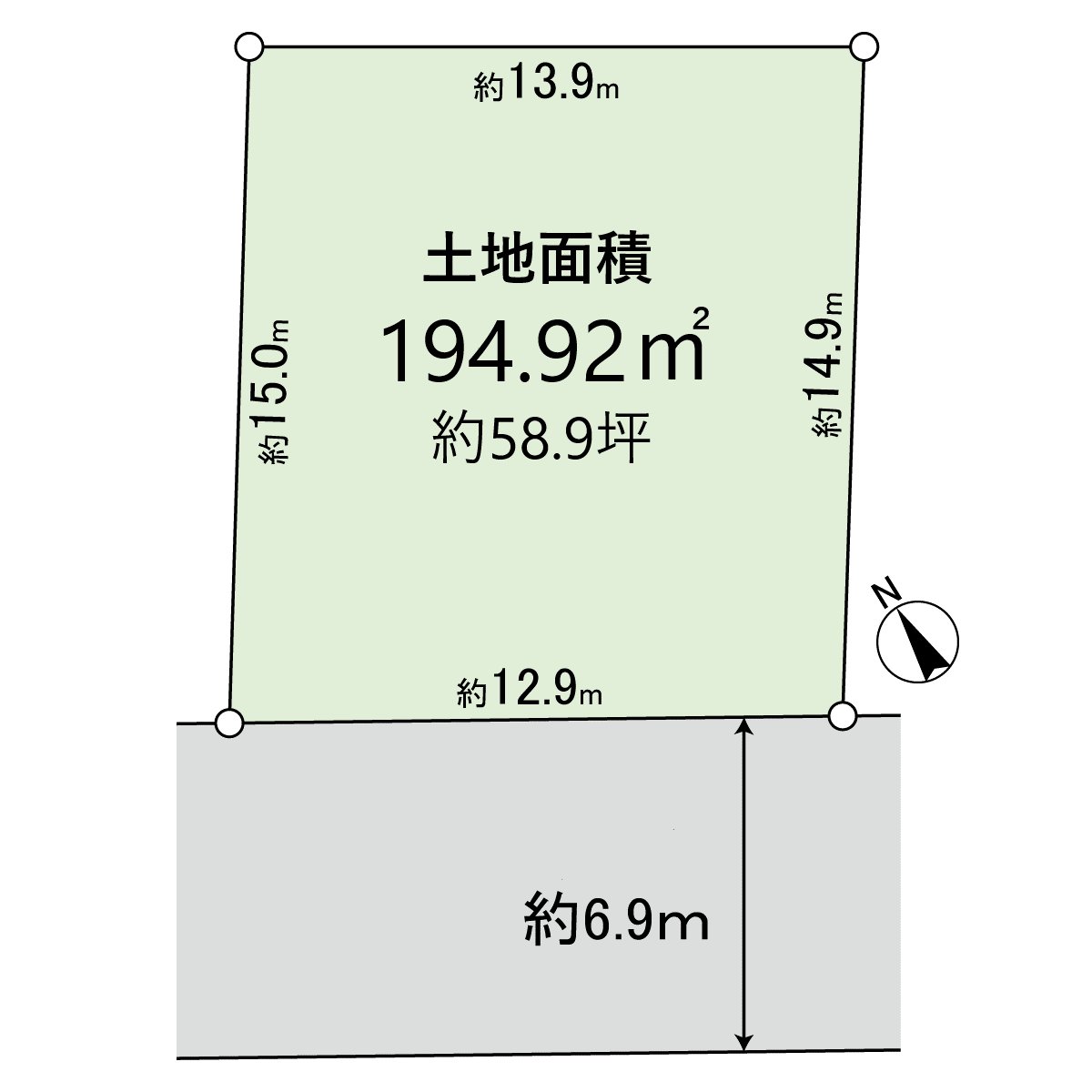 區劃圖土地面積194.92平方公尺(約58.9坪)