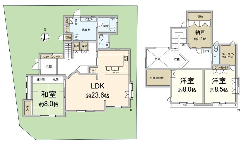 [floor plan] 3SLDK of 158.01 square meters of total floor area. There is a garden with Wood deck
