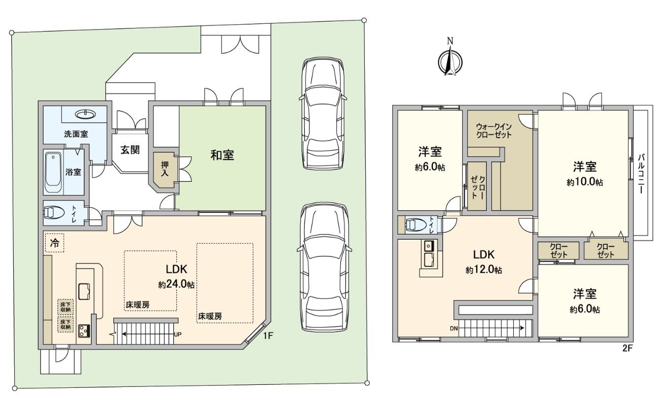 房型图。在约24.0张塌塌米开放性的LDK，有地板暖气。