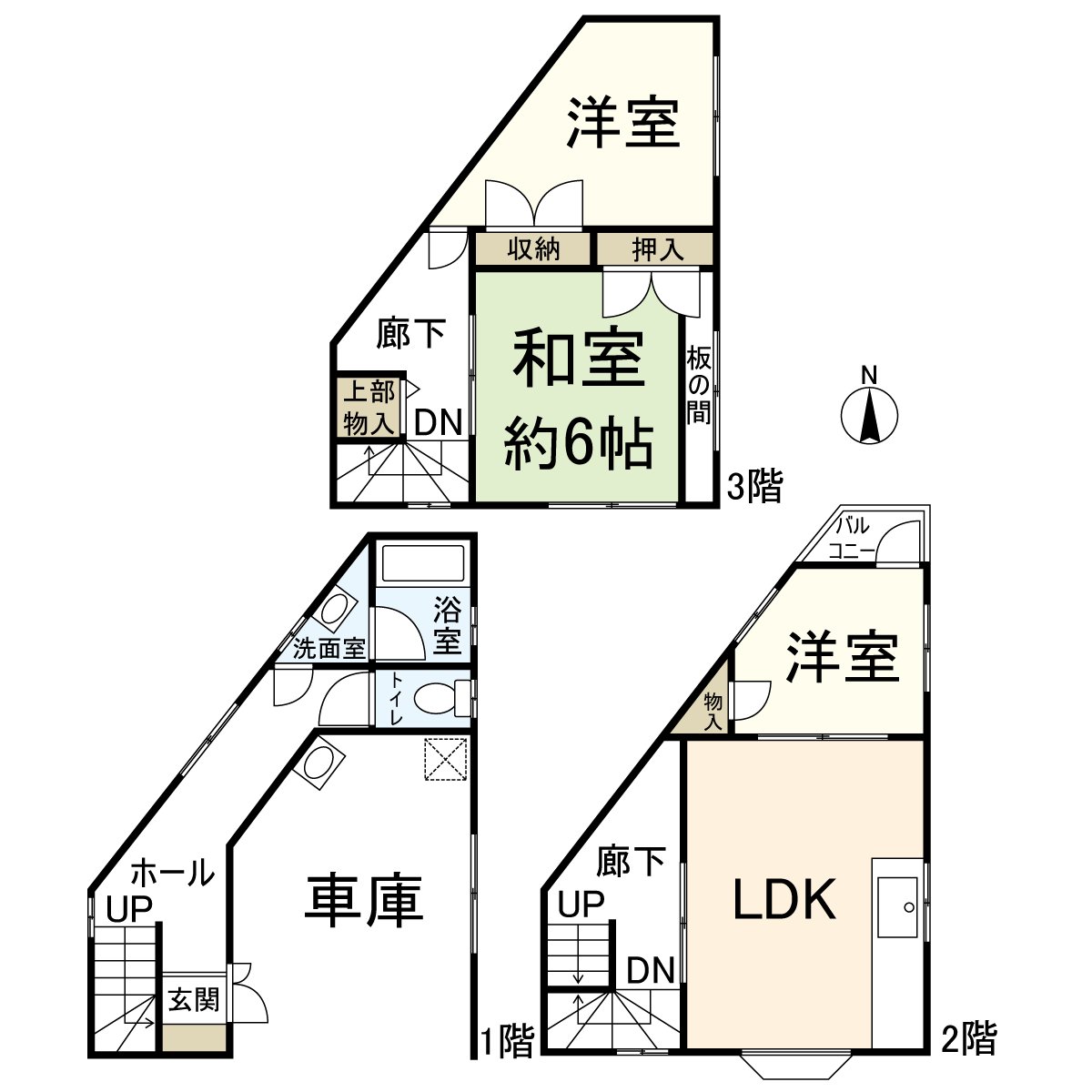 房型图。使用面积77.66平米的3LDK。