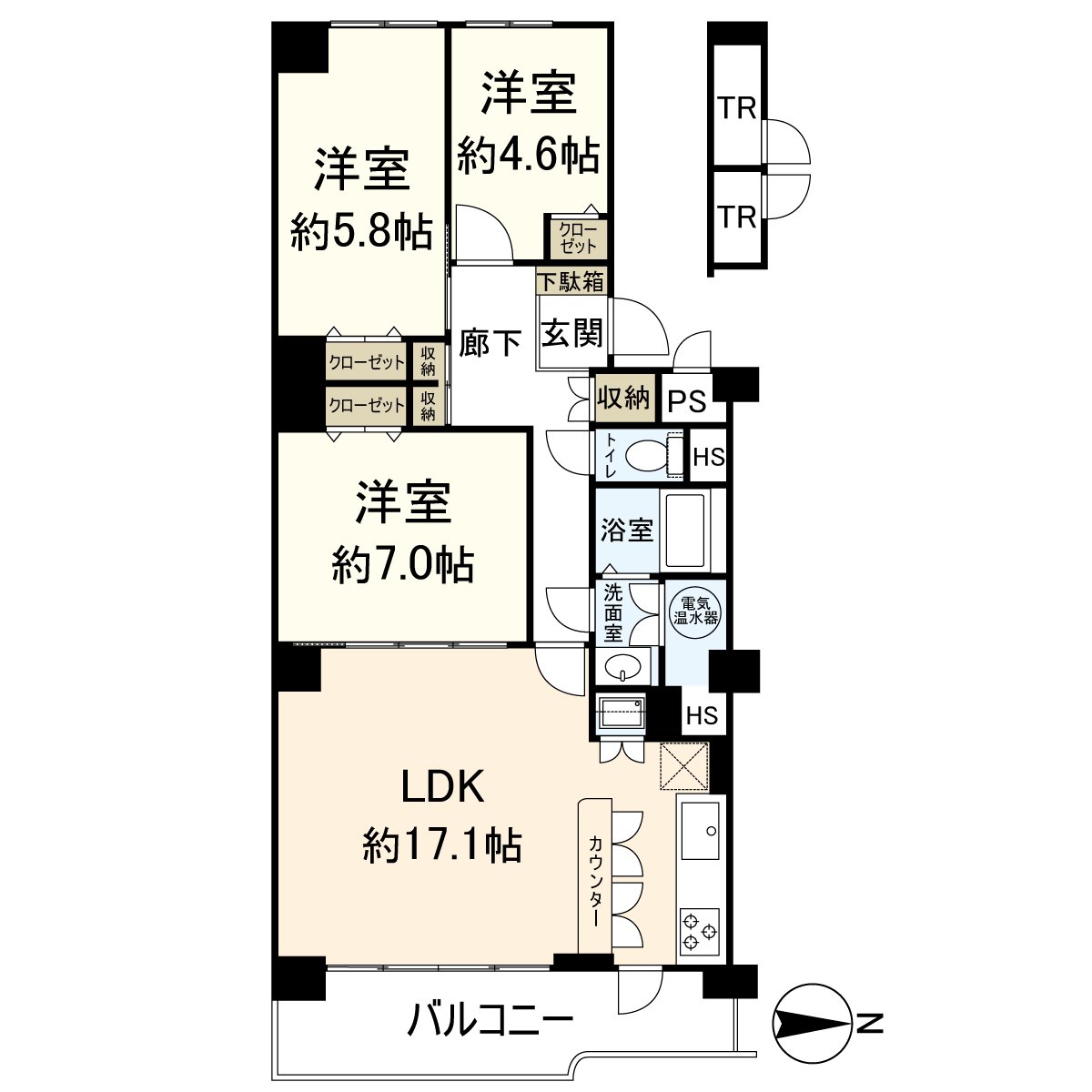 It is floor plan. A 3LDK type of exclusive area 81.09 square meters.