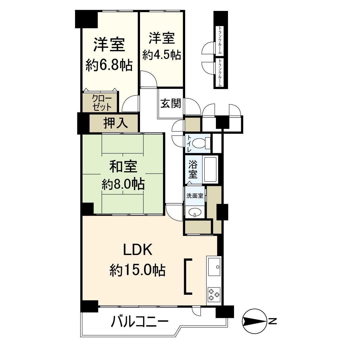 是平面圖。私人使用面積81.09平方公尺的3LDK型。