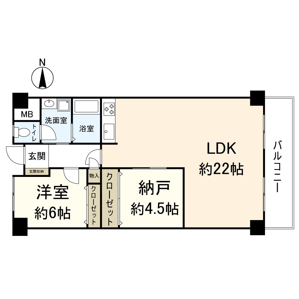 房型图实际使用面积73.20平米的2LDK型。