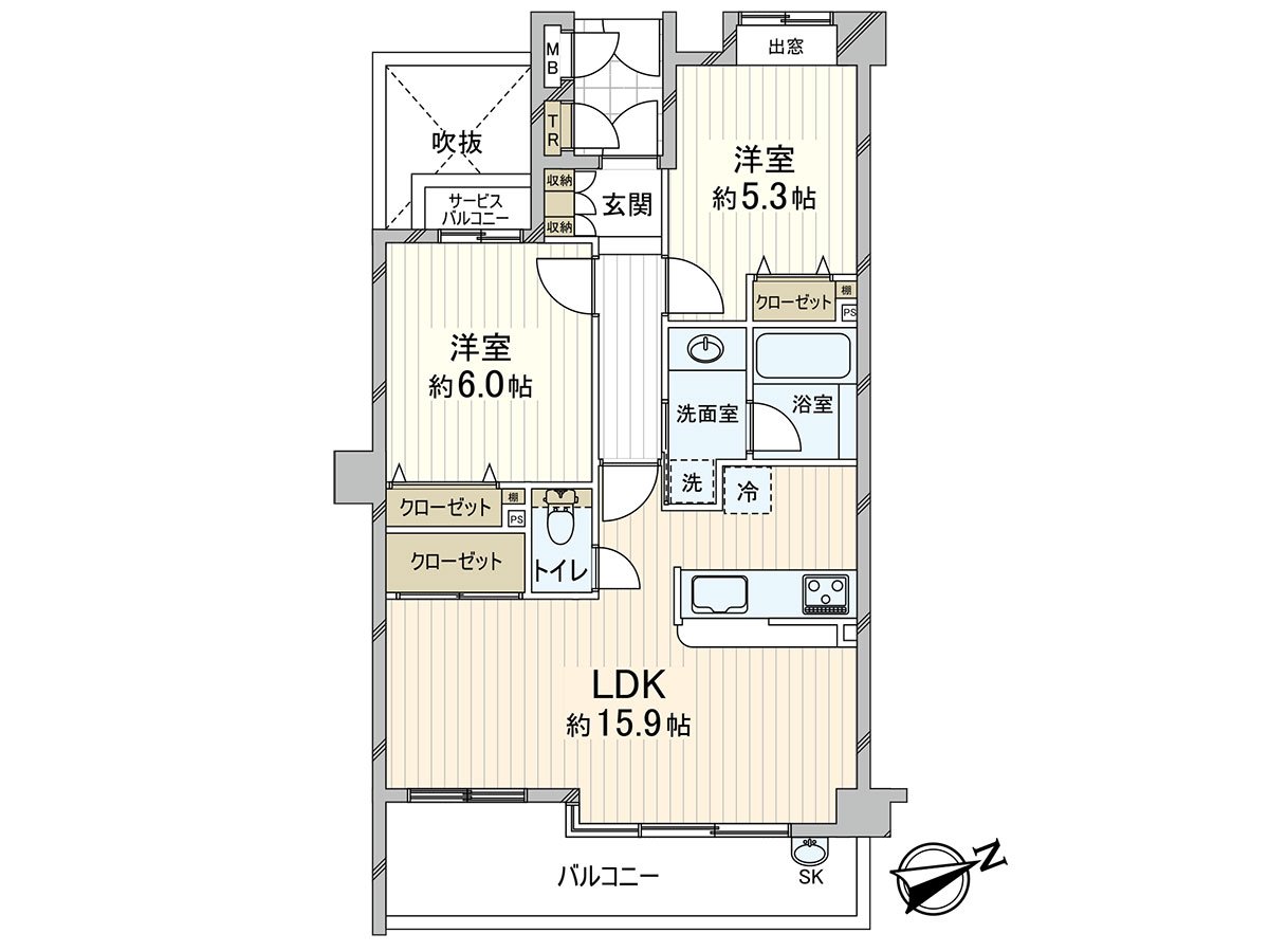 60.68 square meters of exclusive area, 2LDK