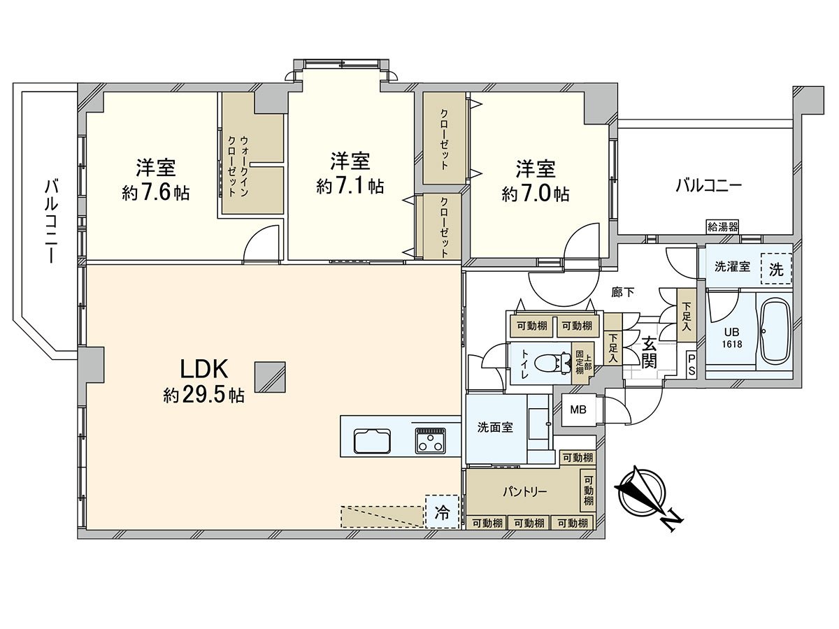 3LDK of 119 square meters of exclusive area. LDK about 29.5 quires