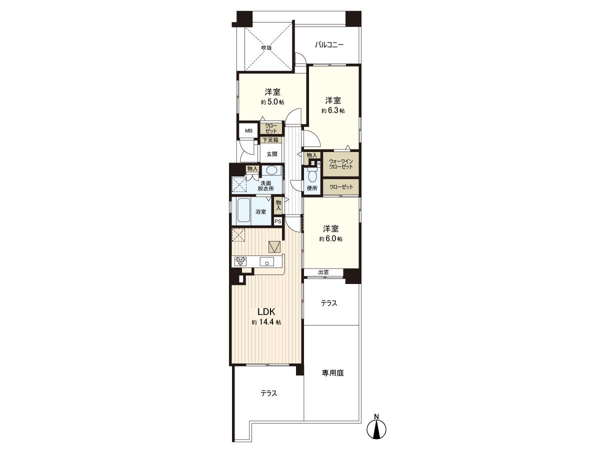 It is 3LDK, an exclusive garden and a room with Terrace