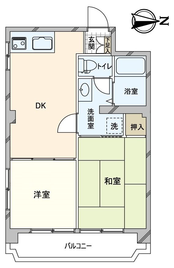 2DK of the floor plan southeast corner unit