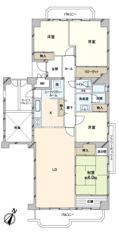 Exclusive area: It is the room of about 99.39 square meters of 4LDK types.