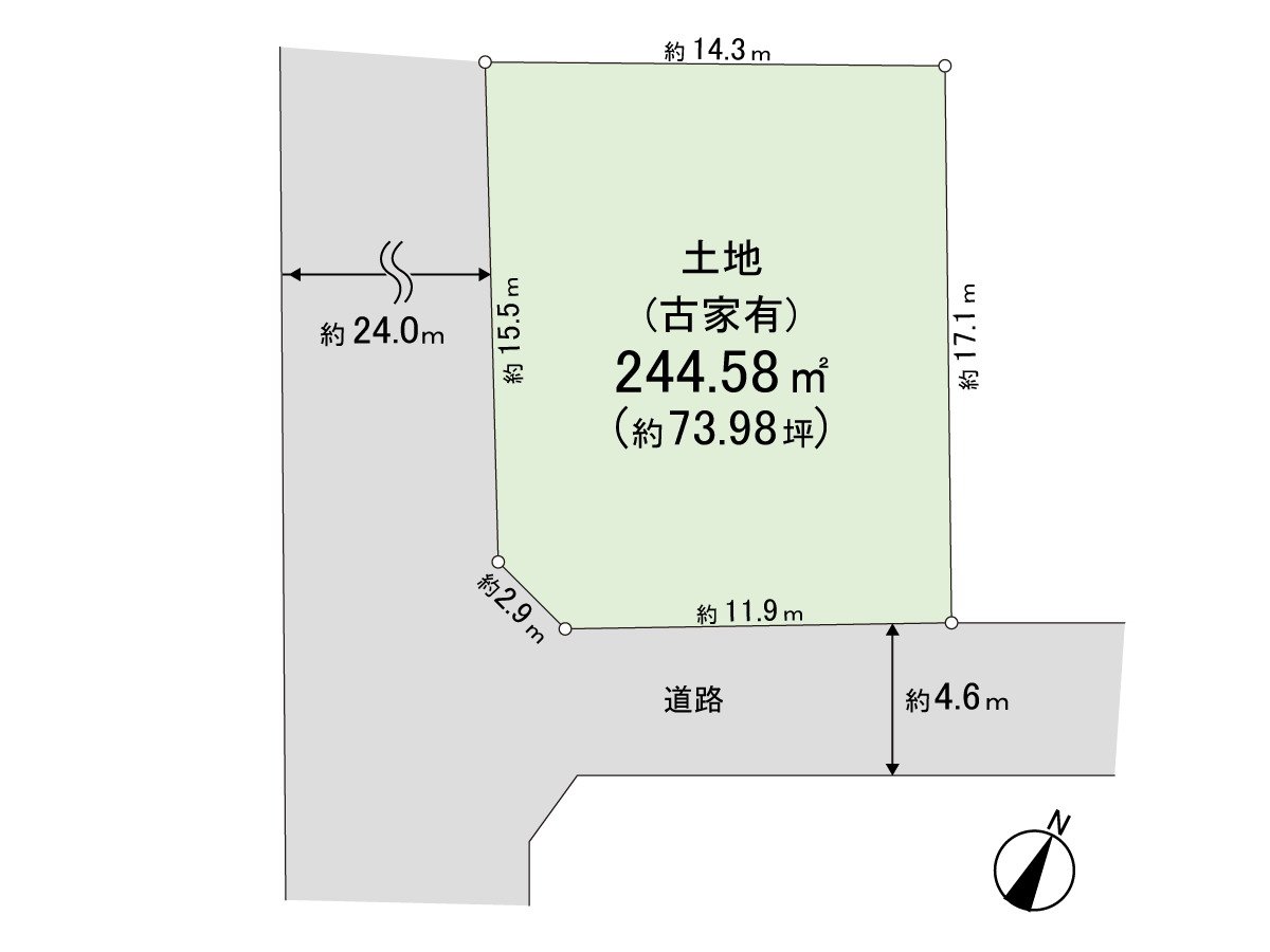 244.58 square meters, corner lot of the about 73.98 tsubo
