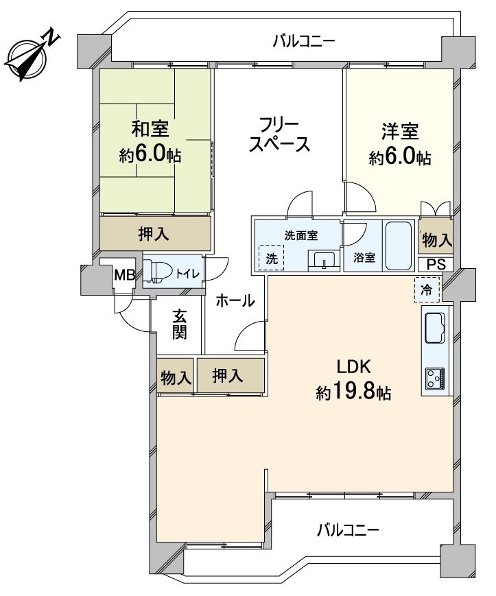 2LDK+免费场地的房型图
