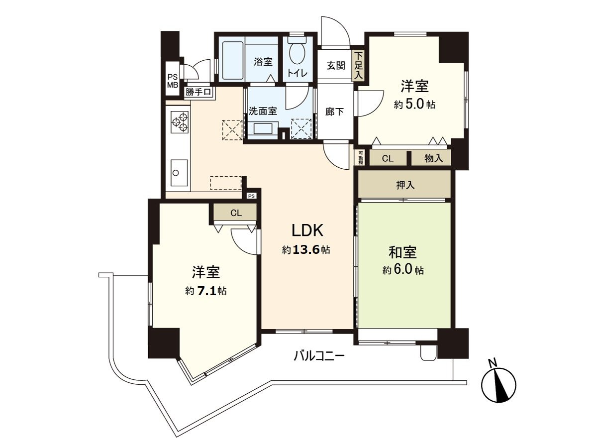 About 66.07 square meters of exclusive area, Plan of the 3LDK