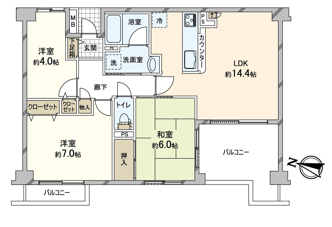 Plan of the 3LDK with the inner terrace