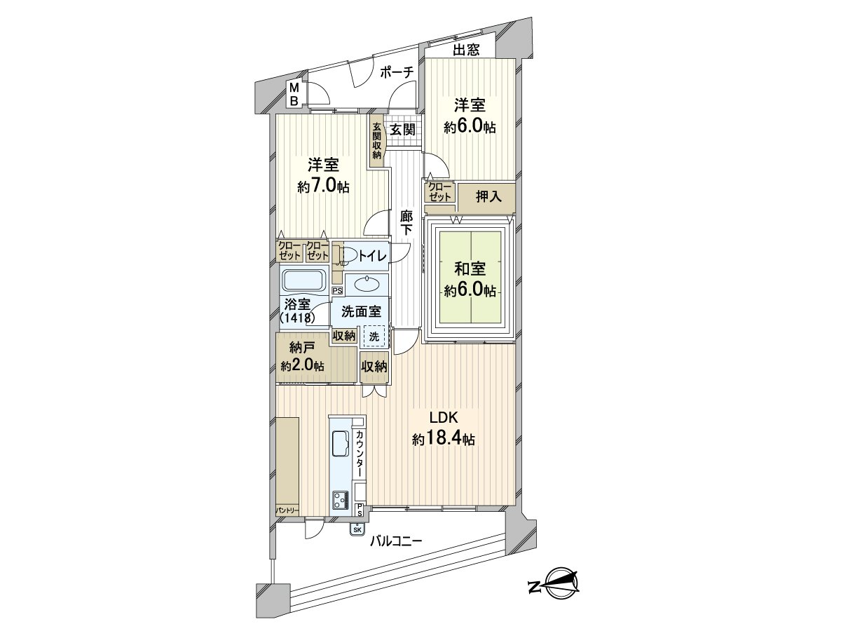 私人使用面積83.96平方公尺的寬鬆的3LDK