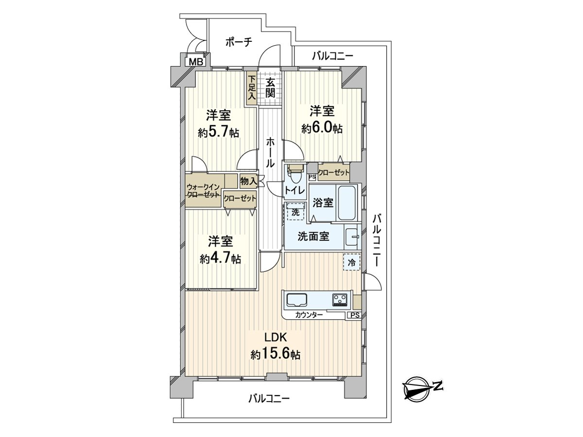 通风在导航阳台在3方向房间(东南、东北、西北)良好