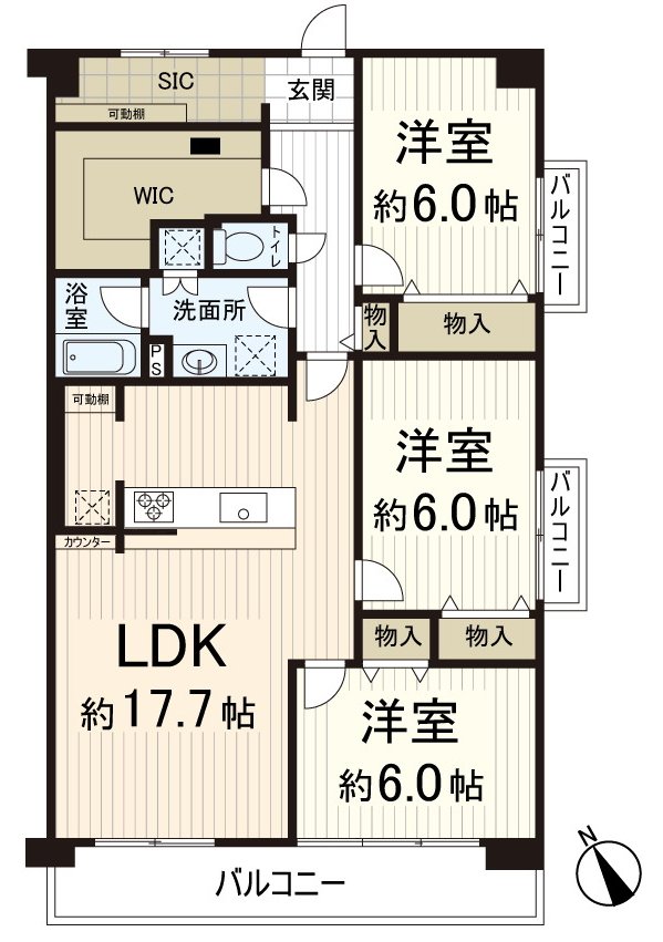 [Floor plan] It is 86.40 square meters of exclusive area, Plan of the 3LDK. Numerousness of the storage space is impressive