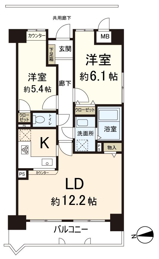 It is 60.22 square meters of exclusive area, Terrace 8.95 square meters in area, Plan of 2LDK. Storing is with it in each room!