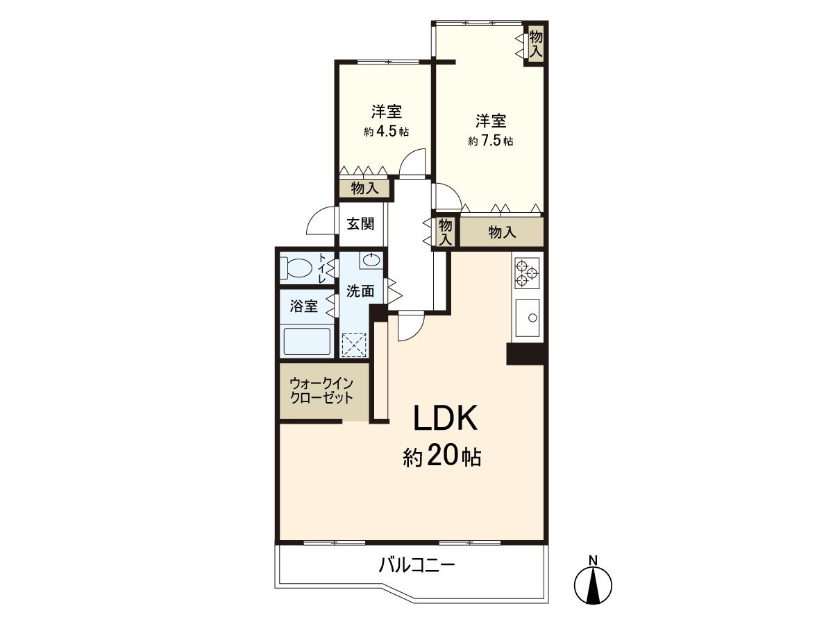 The room which has good exposure to the sun, view because of the Facing South dwelling unit of the 4th floor part of the 5-story condominium. It is 80.01 square meters of exclusive area, unhurried Plan of 2LDK.